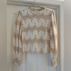 NWT Dolan Anthropologie Left Coast Mock-Neck Lace Blouse - Ivory, size S